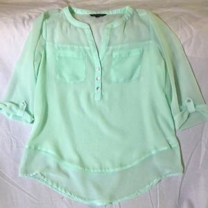 Express Sheer Green Buttoned Top
